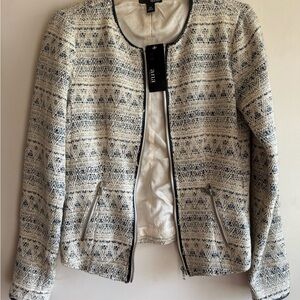 Ana Women's Cream and Blue Patterned Blazer